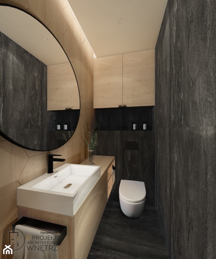 industrialna łazienka z wyraźnymi akcentami drewna - zdjęcie od FI PROJEKT - Homebook