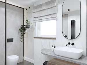 Monochromatyczna łazienka z drewnianym akcentem - zdjęcie od STUDIO MILIMETR