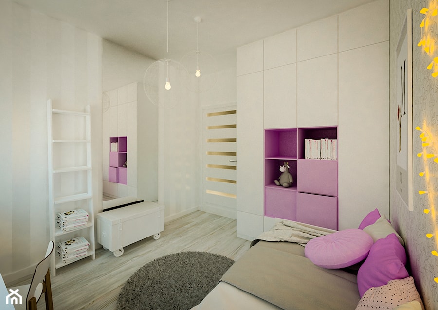 Słoneczne Bielany - Średni biały pokój dziecka dla dziecka dla dziewczynki, styl skandynawski - zdjęcie od KOLORUM