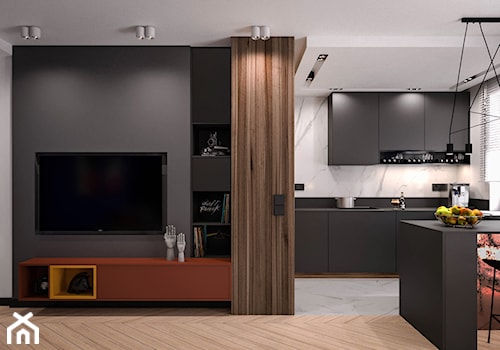 Projekt kolor - Średni czarny salon z kuchnią z jadalnią, styl nowoczesny - zdjęcie od KOLORUM