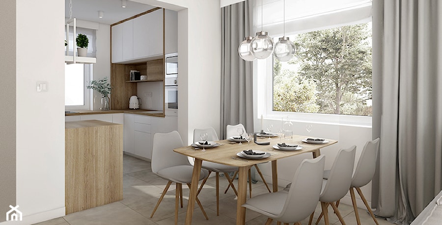 Ciepła nowoczesność - Średnia biała jadalnia w kuchni, styl skandynawski - zdjęcie od KOLORUM