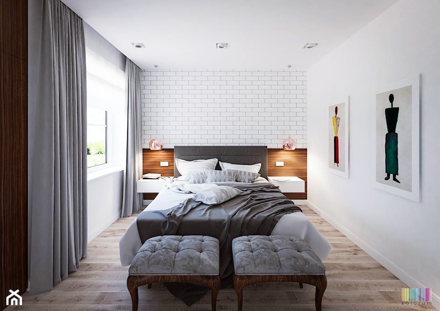 Bajkowa ulica - Średnia biała szara sypialnia, styl nowoczesny - zdjęcie od KOLORUM