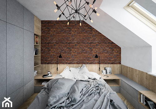 "cegła górą" - Średnia sypialnia na poddaszu, styl industrialny - zdjęcie od KOLORUM