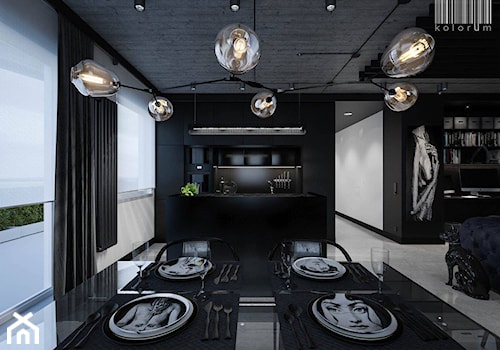 Męskie wnętrze - Średnia czarna jadalnia w salonie w kuchni - zdjęcie od KOLORUM