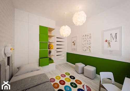 Słoneczne Bielany - Średni beżowy biały zielony pokój dziecka dla dziecka dla chłopca dla dziewczynki, styl skandynawski - zdjęcie od KOLORUM