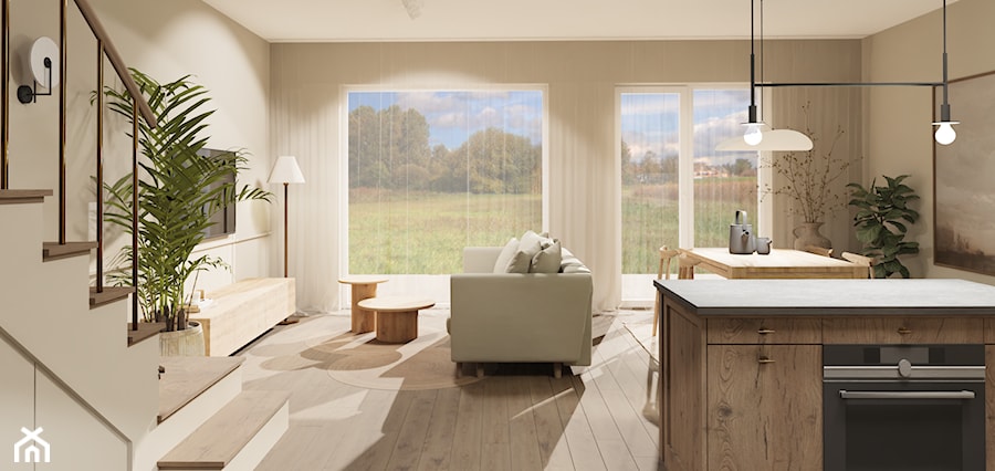 Dom w kolorach ziemi - Salon, styl minimalistyczny - zdjęcie od JENO Pracownia Projektowania Naturalnego