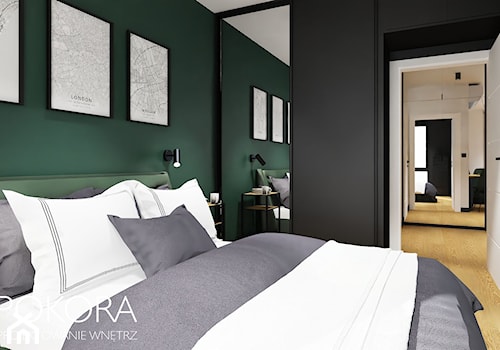 Apartamenty Raków - czarno zielone mieszkanie - Sypialnia, styl nowoczesny - zdjęcie od POKORA - Projektowanie wnętrz
