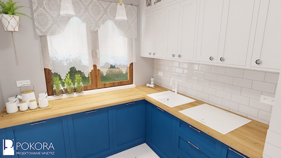 Biało niebieska kuchnia - zdjęcie od POKORA - Projektowanie wnętrz