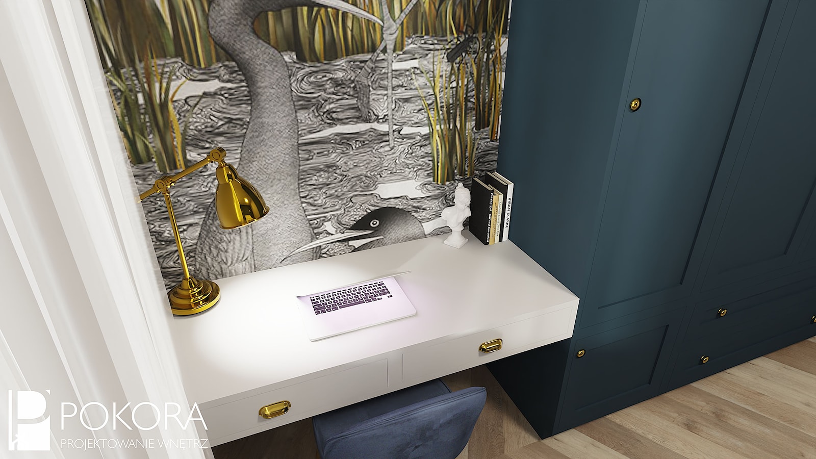Granatowa sypialnia - zdjęcie od POKORA - Projektowanie wnętrz - Homebook