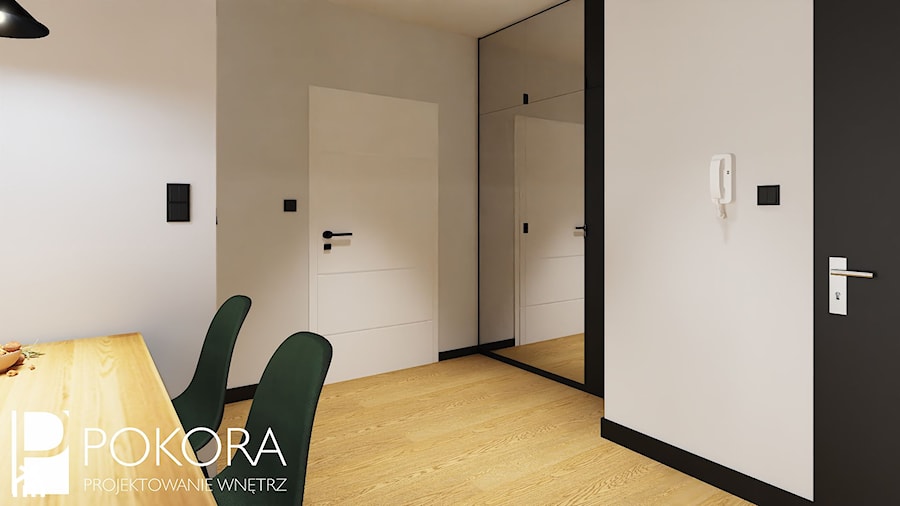 Apartamenty Raków - czarno zielone mieszkanie - Hol / przedpokój, styl nowoczesny - zdjęcie od POKORA - Projektowanie wnętrz