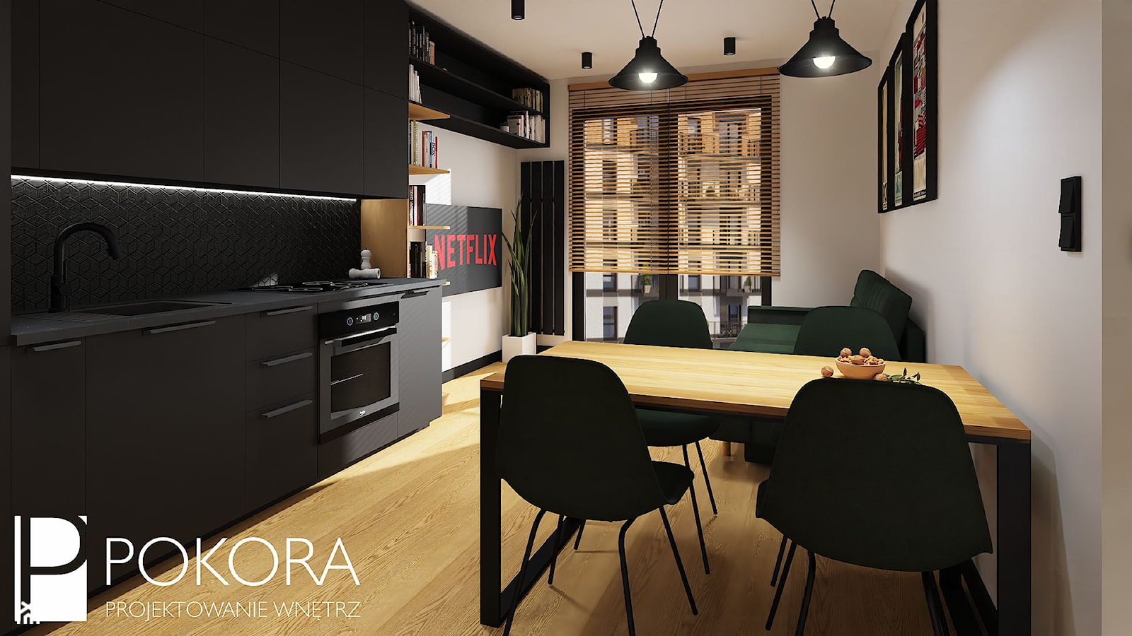 Apartamenty Raków - czarno zielone mieszkanie - Kuchnia, styl nowoczesny - zdjęcie od POKORA - Projektowanie wnętrz - Homebook