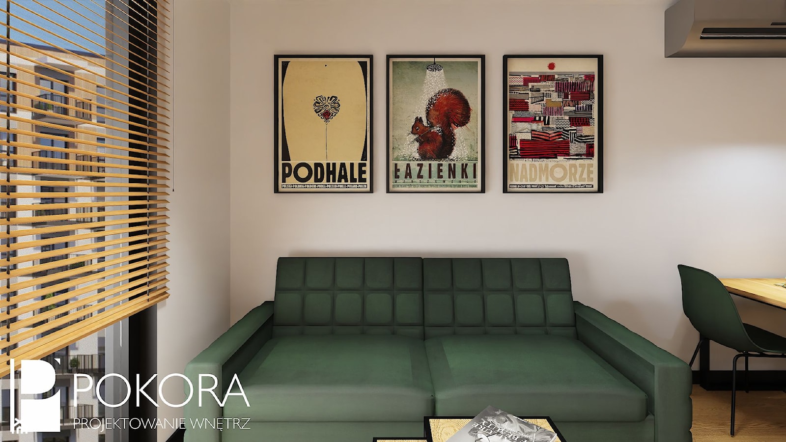 Apartamenty Raków - czarno zielone mieszkanie - Salon, styl nowoczesny - zdjęcie od POKORA - Projektowanie wnętrz - Homebook