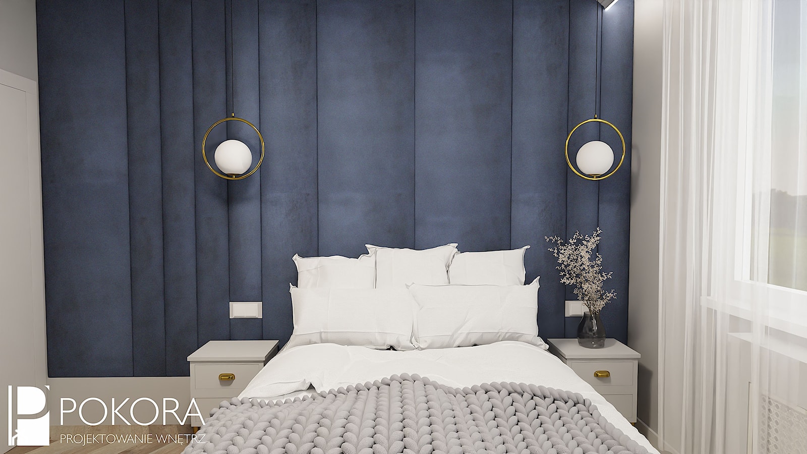Granatowa sypialnia - zdjęcie od POKORA - Projektowanie wnętrz - Homebook