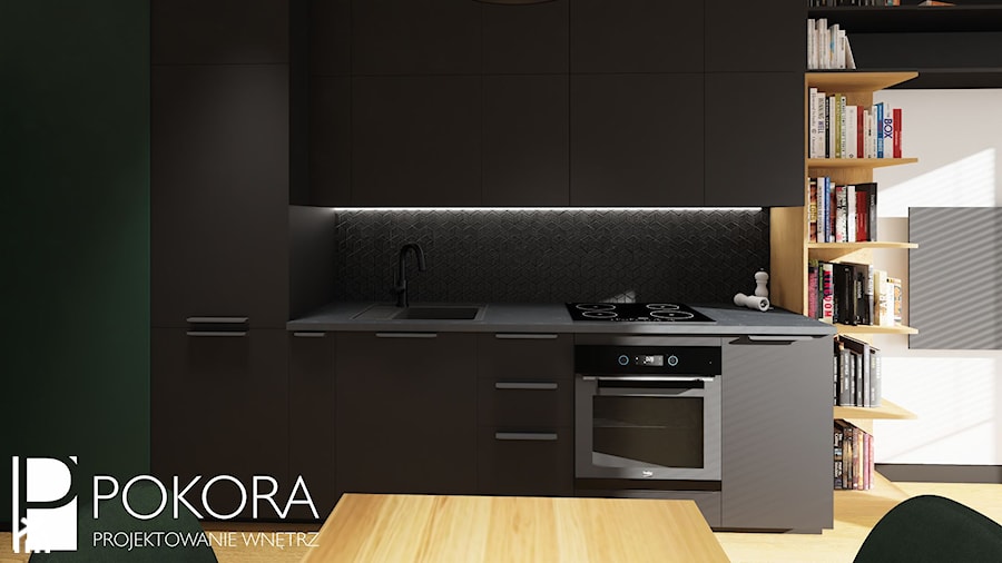Apartamenty Raków - czarno zielone mieszkanie - Kuchnia, styl nowoczesny - zdjęcie od POKORA - Projektowanie wnętrz