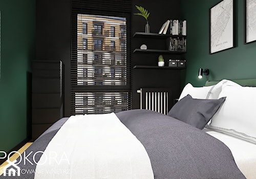 Apartamenty Raków - czarno zielone mieszkanie - Sypialnia, styl skandynawski - zdjęcie od POKORA - Projektowanie wnętrz