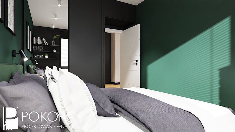 Apartamenty Raków - czarno zielone mieszkanie - Sypialnia - zdjęcie od POKORA - Projektowanie wnętrz