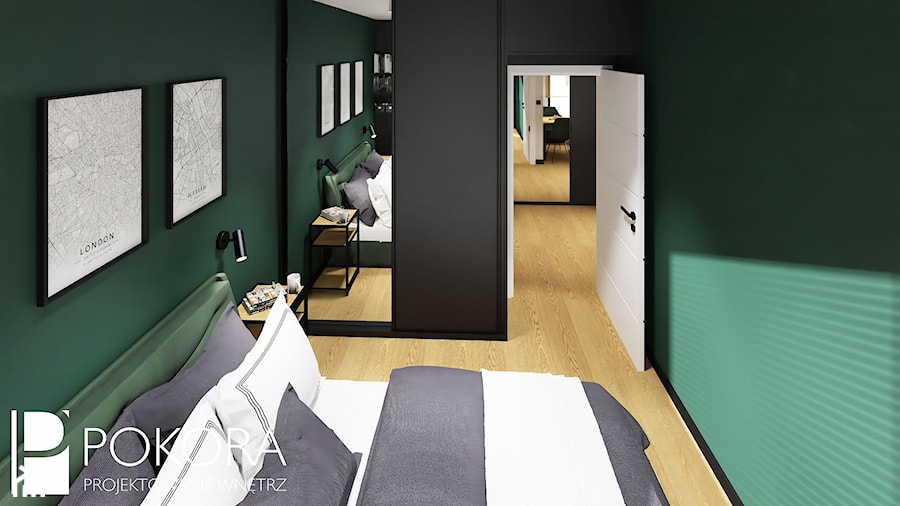 Apartamenty Raków - czarno zielone mieszkanie - Sypialnia - zdjęcie od POKORA - Projektowanie wnętrz