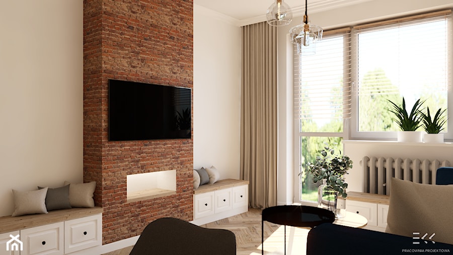 Mieszkanie z elementami cegły - Salon, styl rustykalny - zdjęcie od EKK Pracownia Projektowa