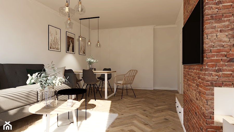Mieszkanie z elementami cegły - Salon, styl rustykalny - zdjęcie od EKK Pracownia Projektowa