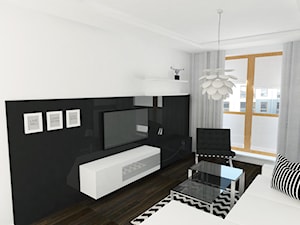 Czarno - biały salon z aneksem kuchennym - zdjęcie od KJ.architekt Kamila Jędrzejewska