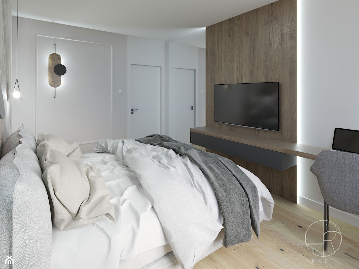 Sypialnia z tapetą w tle - zdjęcie od Projekt 5R - Homebook