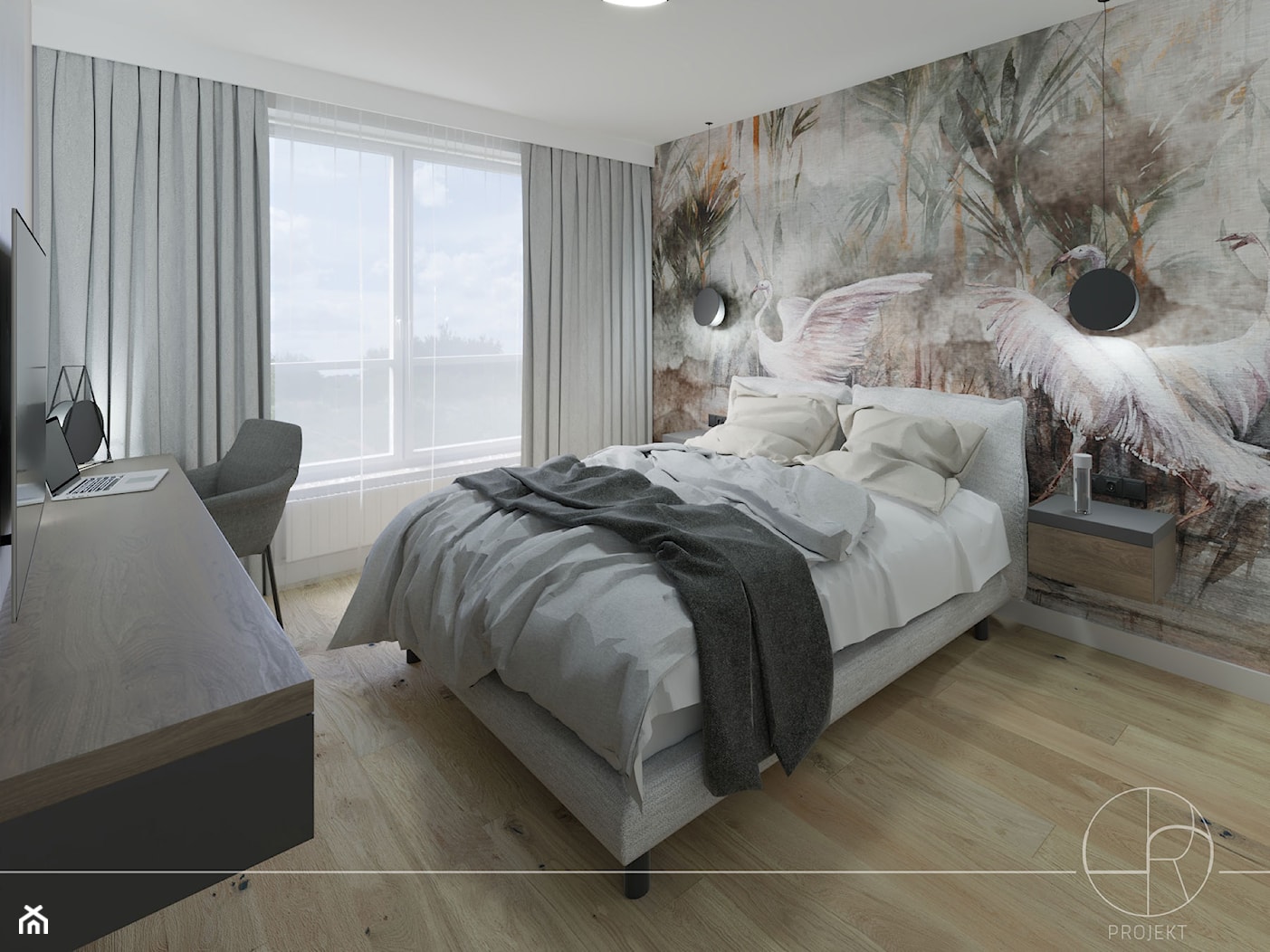 Sypialnia z tapetą w tle - zdjęcie od Projekt 5R - Homebook