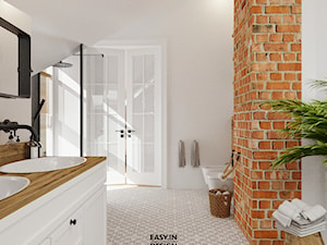Farm House - Duża z dwoma umywalkami z punktowym oświetleniem łazienka z oknem, styl rustykalny - zdjęcie od EASY IN DESIGN