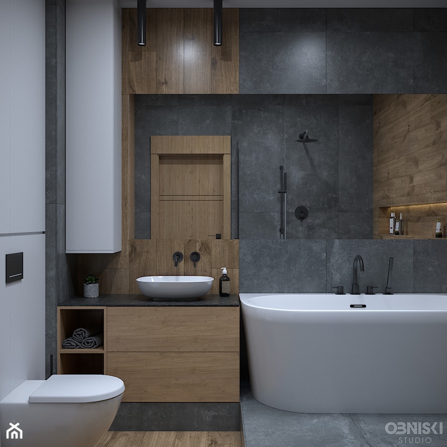 Apartament | Horodiany | 2021 - Łazienka, styl nowoczesny - zdjęcie od OBNISKI Studio - Projektowanie wnętrz & wizualizacja 3D