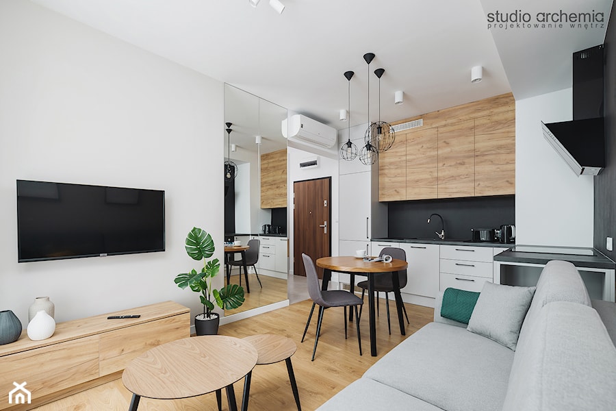 Apartament z zielonym akcentem - Salon, styl minimalistyczny - zdjęcie od Studio Archemia