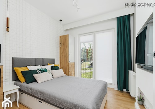 Apartament z zielonym akcentem - Sypialnia, styl minimalistyczny - zdjęcie od Studio Archemia