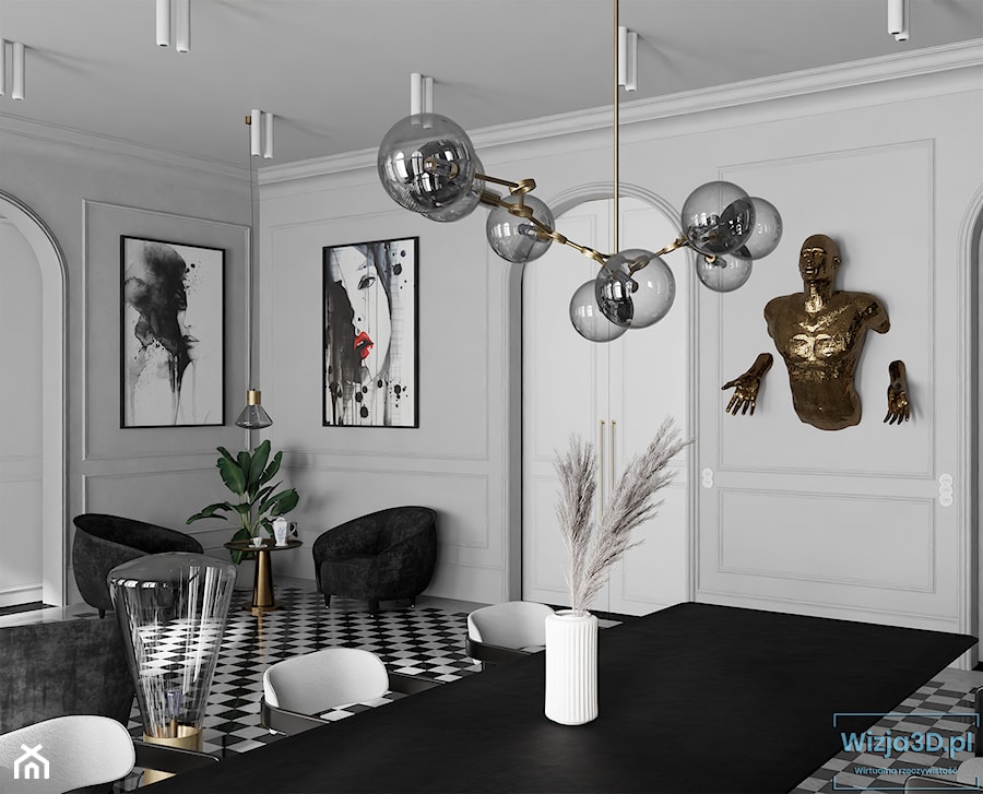 Czarny i biały - Salon, styl tradycyjny - zdjęcie od Wizja3D