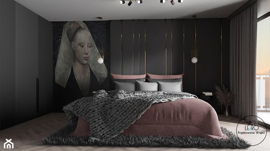 MIESZKANIE W BLOKU DLA MŁODEJ KOBIETY - Sypialnia, styl nowoczesny - zdjęcie od LEiRO Projektowanie Wnętrz