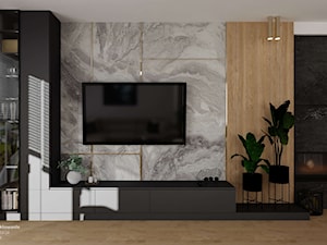 Przytulny dom z nutą elegancji - Średni brązowy czarny szary salon, styl nowoczesny - zdjęcie od Fajna Chata - Projektowanie i aranżacja wnętrz