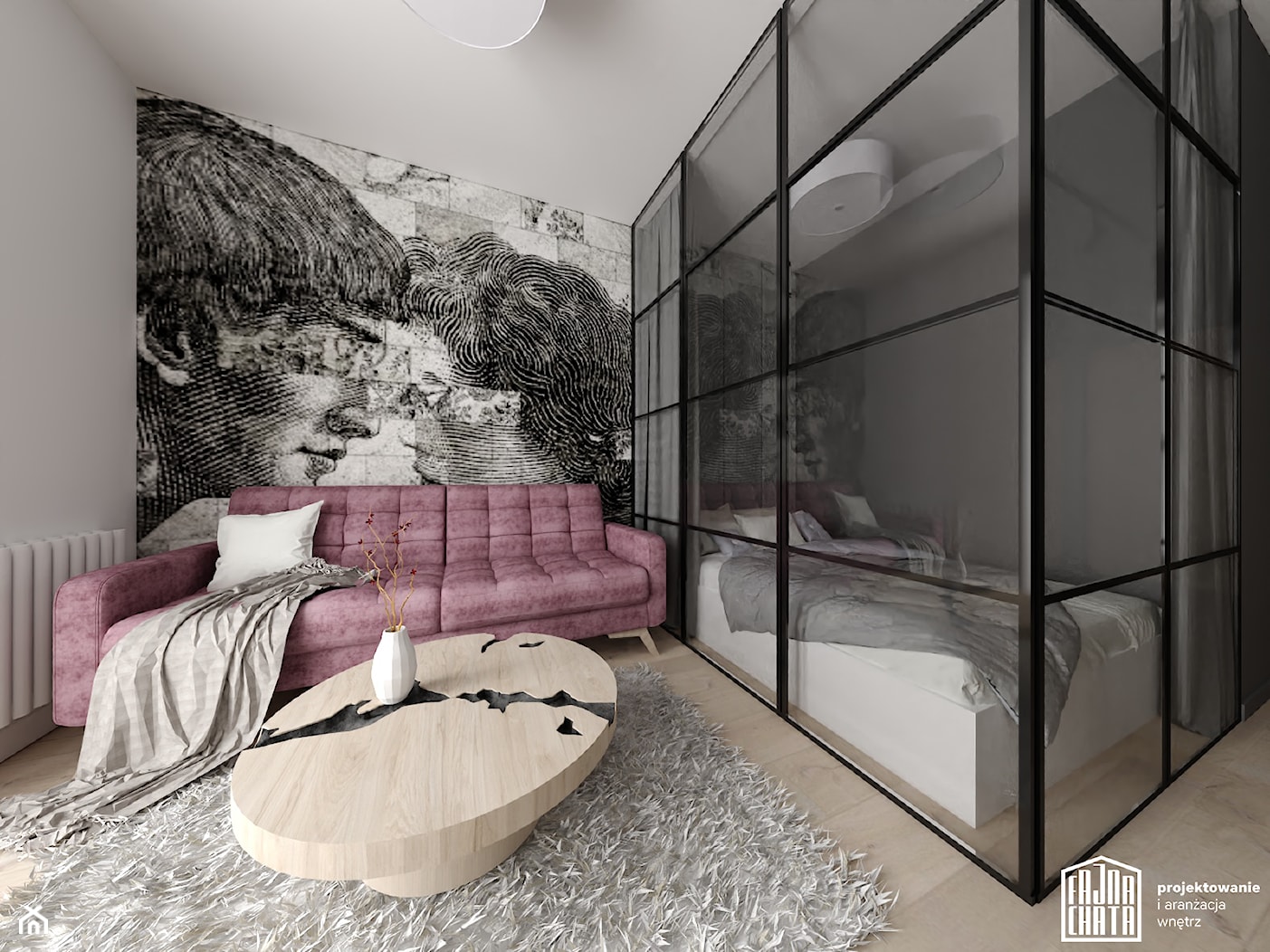 Salon z wydzieloną sypialnią - zdjęcie od Fajna Chata - Projektowanie i aranżacja wnętrz - Homebook