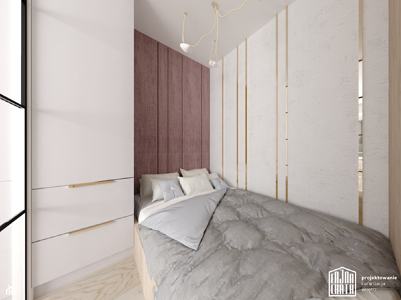 Sypialnia w odcieniach różu i złota - zdjęcie od Fajna Chata - Projektowanie i aranżacja wnętrz - Homebook