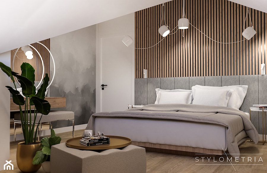 Sypialnia z drewnianym wykończeniem - Sypialnia, styl nowoczesny - zdjęcie od STYLOMETRIA