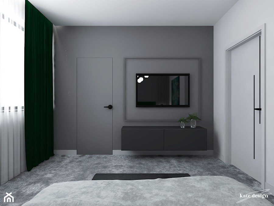 Sypialnia z zielonymi dodatkami- wersja ze sztukaterią - zdjęcie od Kate Design