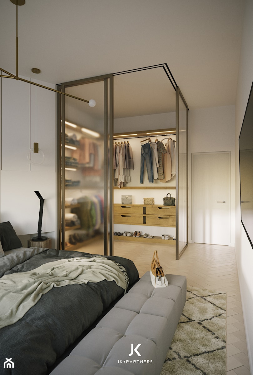 Apartament w polsko-amerykańskim stylu | 92m2 | NY - Sypialnia, styl nowoczesny - zdjęcie od JK+PARTNERS
