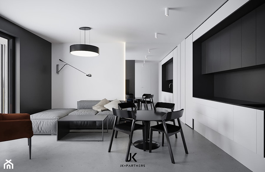 Minimalistyczne wnętrze | Salon | 60 m2 | Club House, Szczecin Dąbie - zdjęcie od JK+PARTNERS