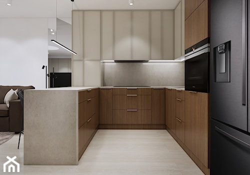 Projekt salonu z kuchnią i jadalnią - Kuchnia, styl minimalistyczny - zdjęcie od BC PROJEKT BEATA CHMIELARZ