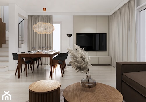 Projekt salonu z kuchnią i jadalnią - Salon, styl minimalistyczny - zdjęcie od BC PROJEKT BEATA CHMIELARZ