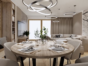 Projekt salonu z kuchnią i jadalnią - Jadalnia, styl nowoczesny - zdjęcie od BC PROJEKT BEATA CHMIELARZ