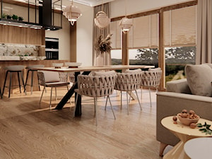 Projekt salonu z jadalnią i kuchnią - Jadalnia, styl nowoczesny - zdjęcie od BC PROJEKT BEATA CHMIELARZ