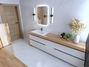 Projekt łazienki marmur i drewno - Łazienka, styl nowoczesny - zdjęcie od Nowy Salon Łazienek, 43-175 Wyry, Pszczyńska 20 tel. 510-728-533