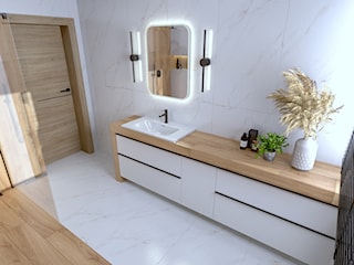 Projekt łazienki marmur i drewno