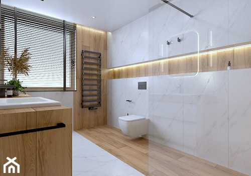 Projekt łazienki marmur i drewno - Łazienka, styl glamour - zdjęcie od Nowy Salon Łazienek, 43-175 Wyry, Pszczyńska 20 tel. 510-728-533