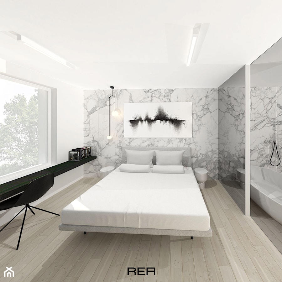 Projekt apartamentu 55 m2 - Sypialnia, styl minimalistyczny - zdjęcie od REA Sabina Rehlich Architektura Wnętrz
