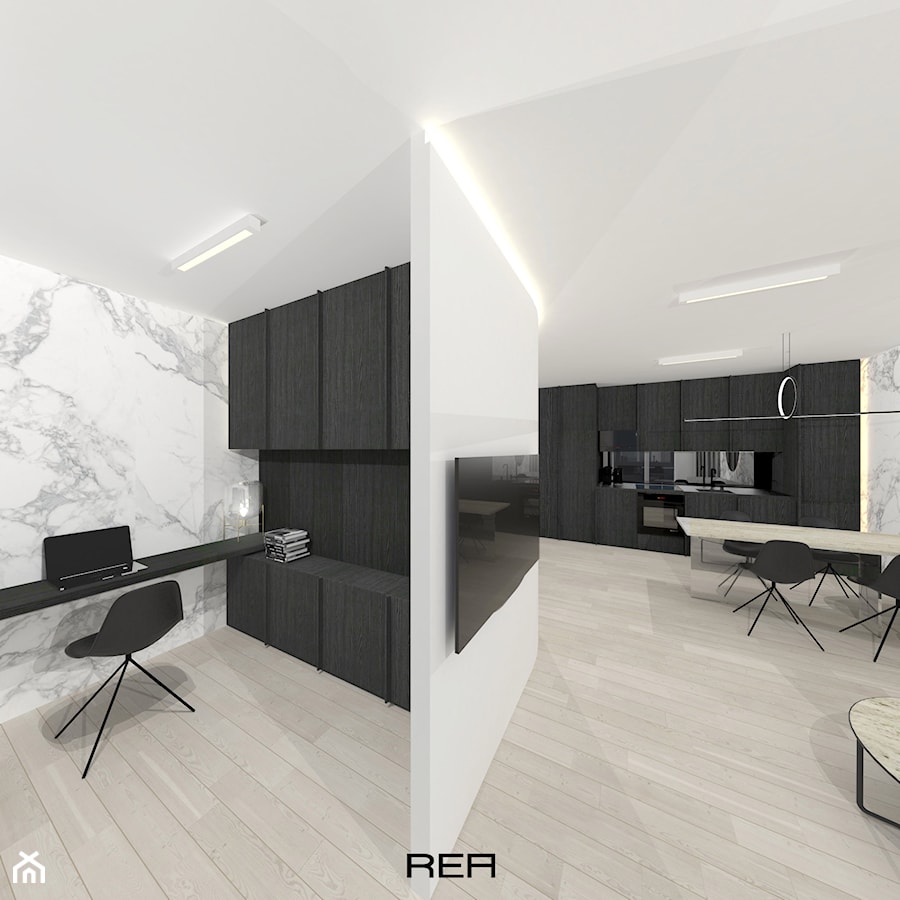 Projekt apartamentu 55 m2 - Salon, styl minimalistyczny - zdjęcie od REA Sabina Rehlich Architektura Wnętrz