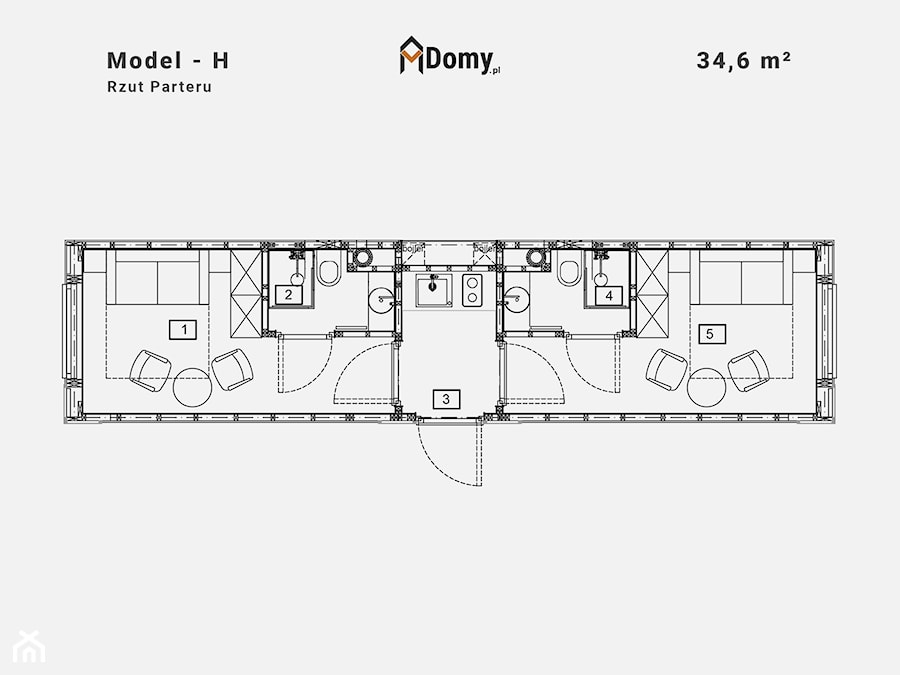 Całoroczny, mobilny Domek letniskowy – 34,6 m² "pod klucz" - zdjęcie od MDomy.pl - Polski Producent Prefabrykowanych Domów Modułowych