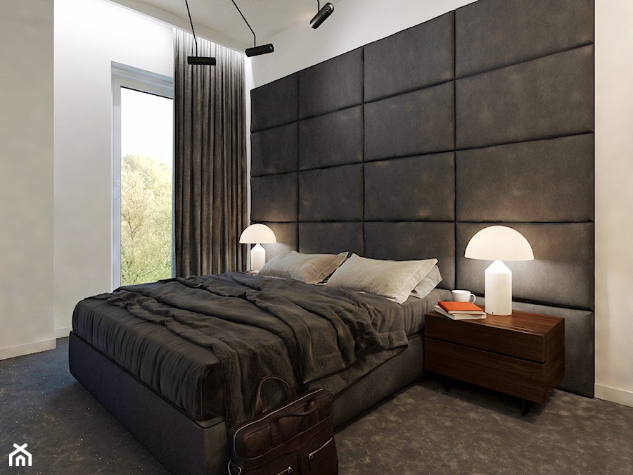 Elegancki Minimalizm - Mała biała szara sypialnia - zdjęcie od DISENO INTERIORS - Apartamenty PREMIUM